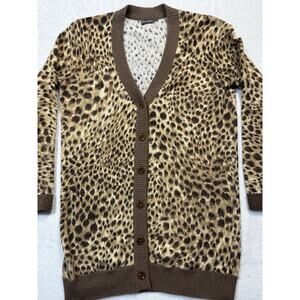 J.McLaughlin Cashmere Leopard Print Cardigan XS Brown Tan Animal Pattern